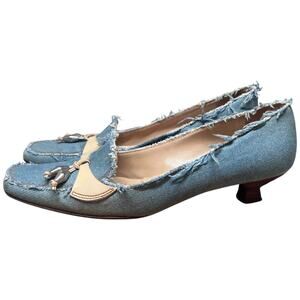 SEBASTIAN Milano Women's 39.5/US 9-9.5 Blue Jean Kitten Heels Denim Shoes Italy